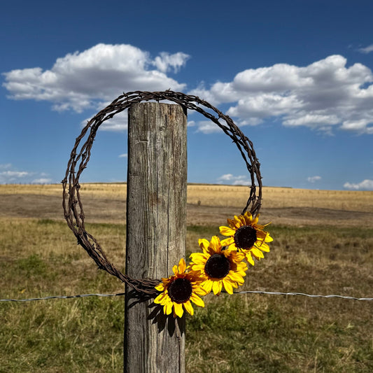 Sunflower - 16” Rustic Barbed Wire Wreath