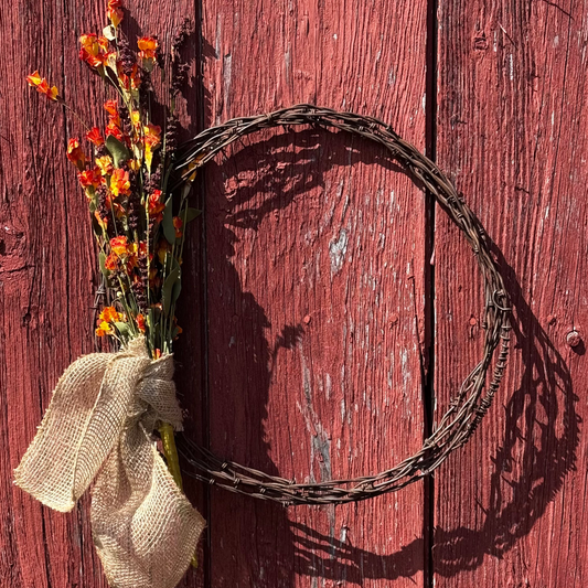Red Flower - 16” Rustic Barbed Wire Wreath